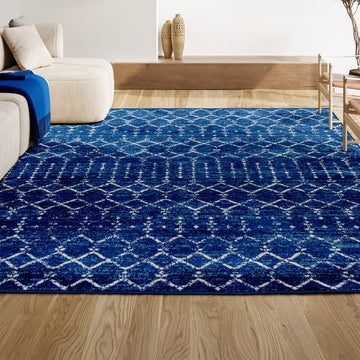 Moroccan Hype Boho Vintage Diamond Area Rug Blue/White